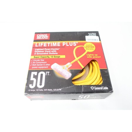 Carol SJTW Extension Cord, 12 AWG, 12/3, 1 Outlets, Yellow, 50 ft 03352.61.05